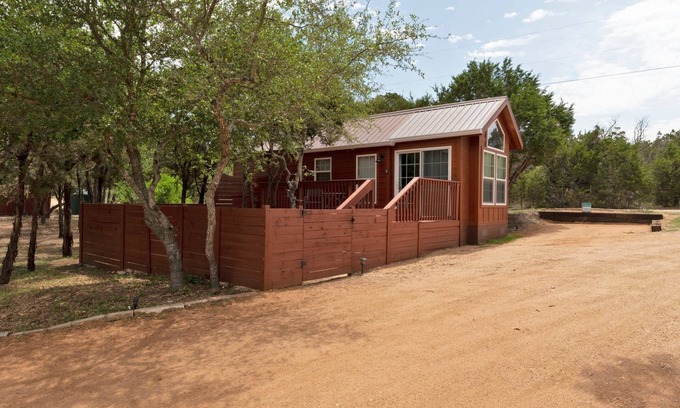 Austin Cabin | The Bison cabin in a gated 2 acre boutique tiny home resort with pool!