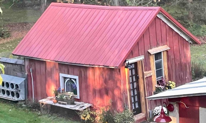 Trumansburg Cabin | The Coop at CrowNestFarm! Dog Welcome! Communal Rec Room-Bathroom-Kitchenette