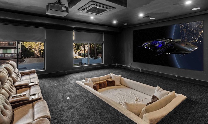 Fox Farm Cabin | The Getaway Club: Exclusive & Luxurious 7 Bed 7 Bath Retreat! Hot Tub! Pool Table! Shuffleboard! Air Hockey! Ping Pong! High Tech Theater w/Theater Seating + Lounge Pit! Master Suite w/Projection Screen!