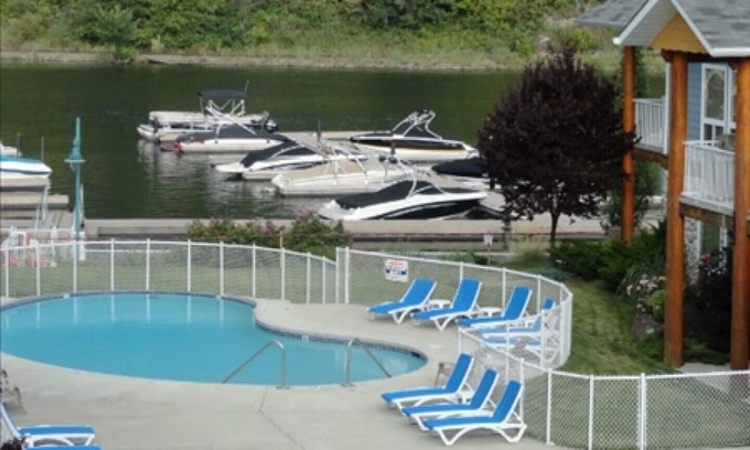 Sicamous Condo | The Narrows 3rd Floor Condo. Lake Front, Pool and Hot Tub, Boat Slip Included.