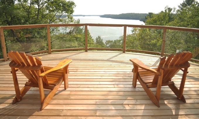 Minden Hills Cabin | The Upper Deck: a private off-grid cabin looking out over picturesque Gull Lake