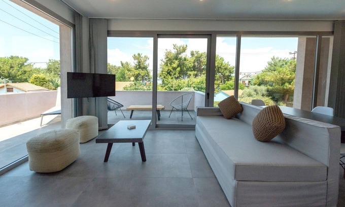 Skala Rachoniou Villa | Thrilling Thasos Villa | Villa Morris | 4 Bedrooms | Private Outdoor Swimming Pool Surrounded by a Spacious Private Garden | Furnished Balcony and Terrace | Rachoni, Skala Rachoniou