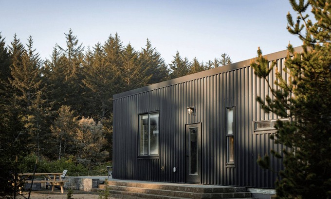 Coos Bay Cabin | Timber Haus w/Loft - Timber Haus, one of our newest (and largest) cabins, is full of light with full windows and skylights. Queen bedroom and upper two-twin loft. Sleeps 4.