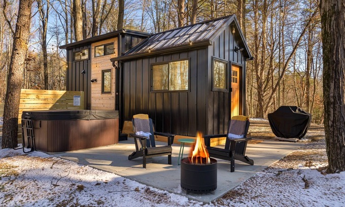 Laurelville House | Tiny Home fire pit + hot tub + community game room