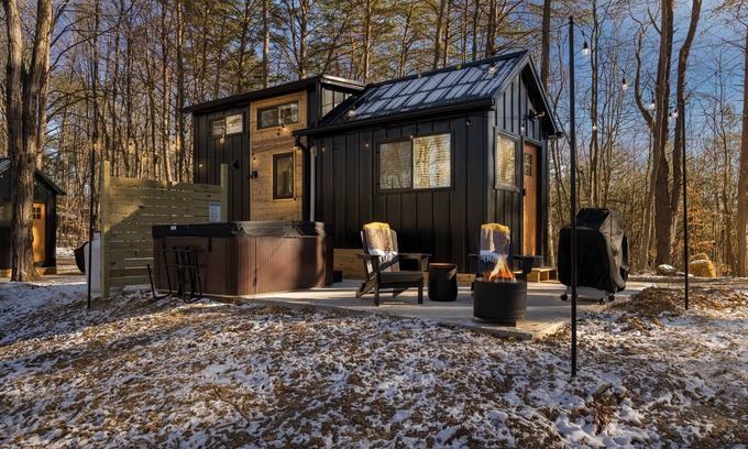 Laurelville House | Tiny Home fire pit + hot tub + community game room