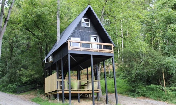 Jonesville House | Tiny Treehouse Escape with Wi-Fi, Modern Amenities, BBQ Deck + Mountain Views
