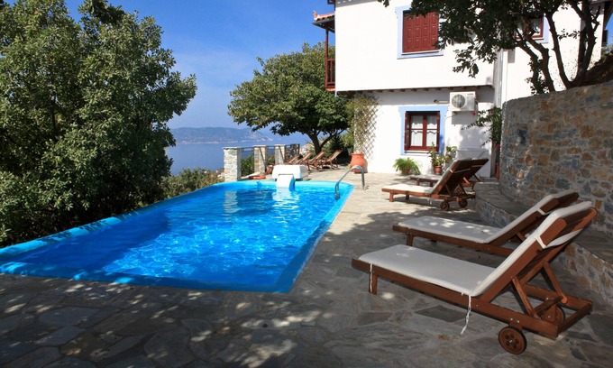 Glossa Villa | Traditional Villa Maria O with fantastic view between mountain forest and sea