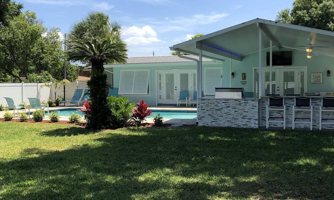 Largo House | Tropical pool home with big backyard, close to beach, high and dry, never floods