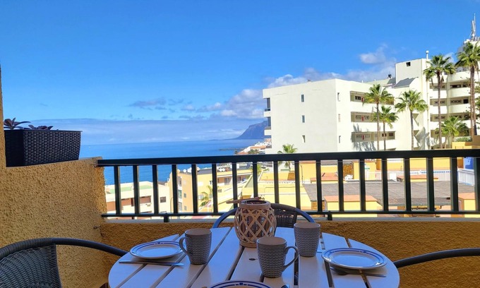 Santiago del Teide Apartment | Two bedrooms, balcony, sea view, swimming pool,Wi-Fi 50 mts. from the beach