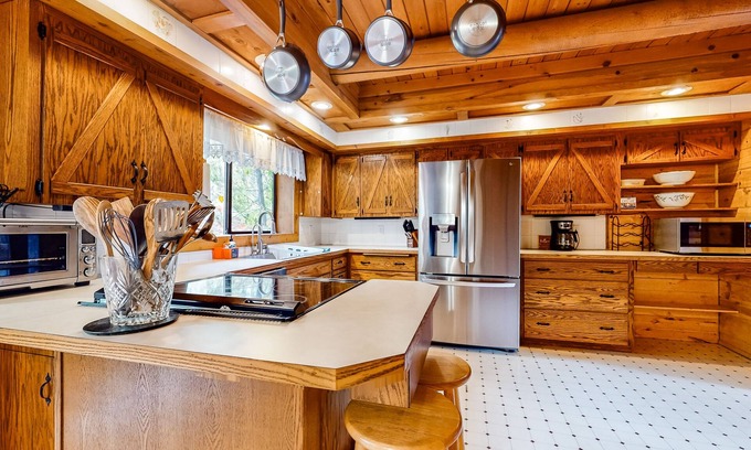 Startup Cabin | Two-home property with deck, grill, firepit, amazing views, & 2 W/Ds
