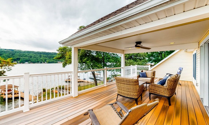 Dundee House | Two-story, lakefront home w/Keuka Lake views from both decks, grill, fireplace
