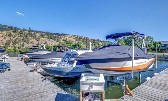 Central Okanagan Villa | Ultra Lux. Gated Lakeside Villa, Private Beach, Boat Slip-7000lb electric lift.