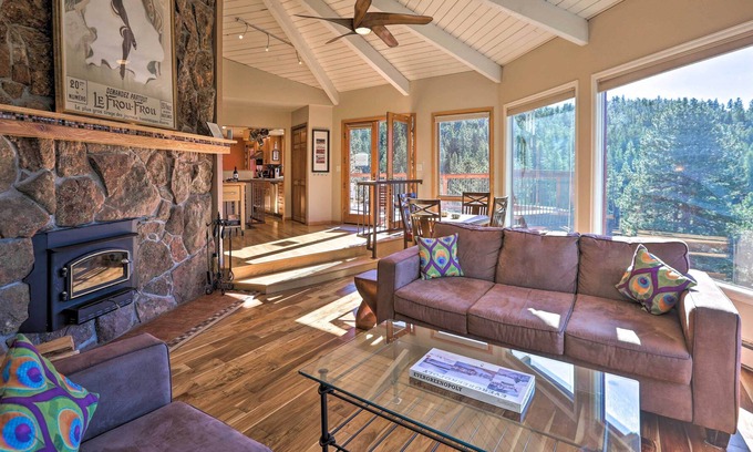 Evergreen House | Unique Evergreen Cabin w/ 2 Decks & Mountain Views