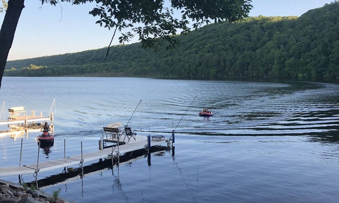 Brimley Cabin | UP lakefront cabin on warm inland lake across the street from Lake Superior
