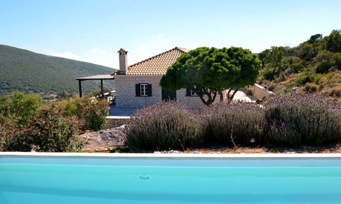 Evgiros Villa | Urania, luxury villa Geofos, private pool, Ionian sea views from every room.