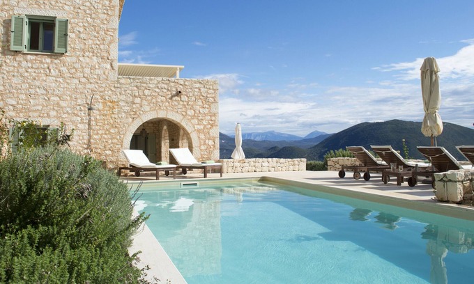 Evgiros Villa | Urania, private, stone villa Eos, with pool, Jacuzzi, stunning sea views