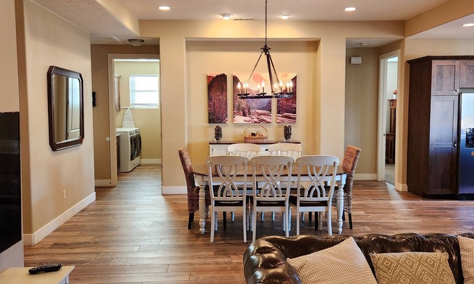 Washington County House | Vacation home opens up directly to the heated pool and open park!