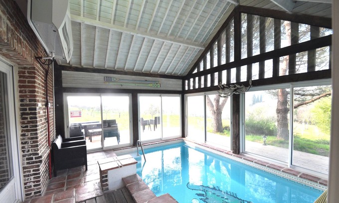 Bonneville-la-Louvet Villa | Villa and outbuilding with private swimming pool, sauna, games room, not overlooked