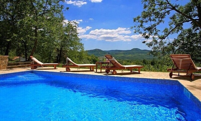 Sveti Bartol Villa | Villa Aurora with magnificent view from swiming pool, near Motovun