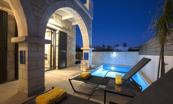 Kato Stalos Villa | Villa Christy 150 meters from the beach with private pool and fireplace