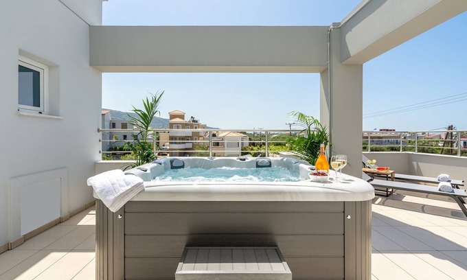 Tsikalaria Villa | Villa Isabella Luxury Living rooftop Jacuzzi.