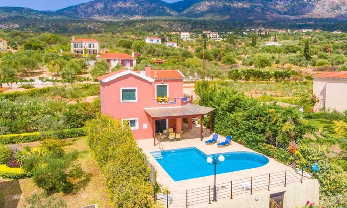 Karavados Villa | Villa Thalia Katerina: Large Private Pool, Walk to Beach, Sea Views, A/C, WiFi