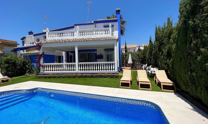 Ayamonte Ski Chalet | Villa with private swimming pool, parking and BBQ area 100 meters from the beach