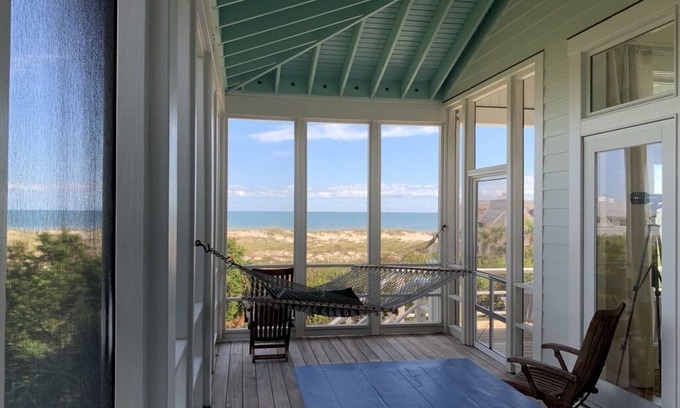 East Beach House | Visit Bald Head Island in March. Peaceful porches with stunning ocean view!