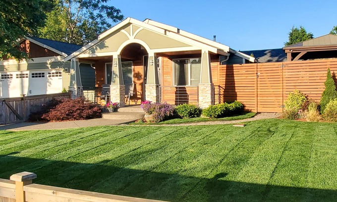 Brighton House | Vivid colorful craftsman with patio and fire pit