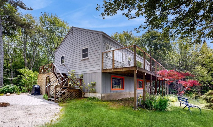 Sebasco House | Water view home with scenic balcony, grill, board games, and AC