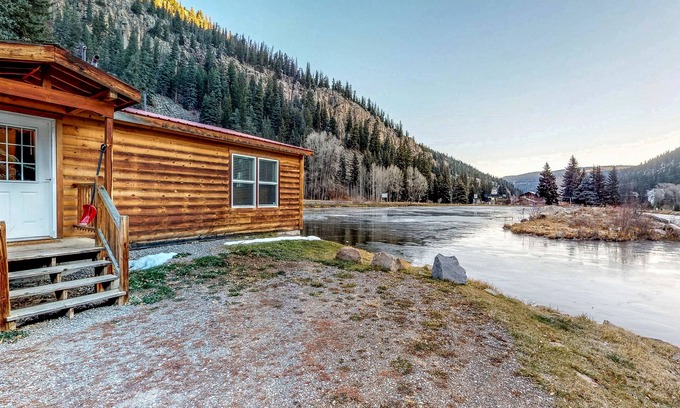 South Fork Cabin | Waterfront cabin with private hot tub, furnished deck, wood stove, & free WiFi