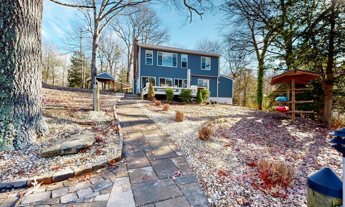 Chesapeake Ranch Estates-Drum Point House | Waterfront home on Mill Creek with hot tub, dock, kayaks & gorgeous view