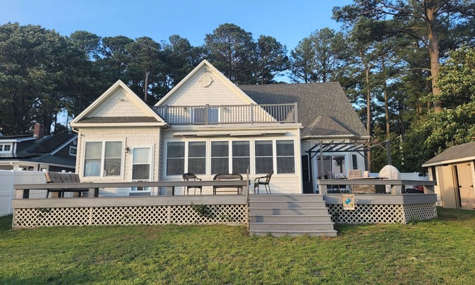 Rehoboth Beach House | Waterfront home with dock, gazebo, and fenced yard