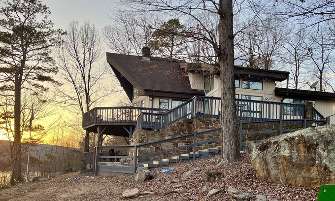 Center Ridge House | Watershed Getaway on lake, mountain behind house on property, and hiking trails