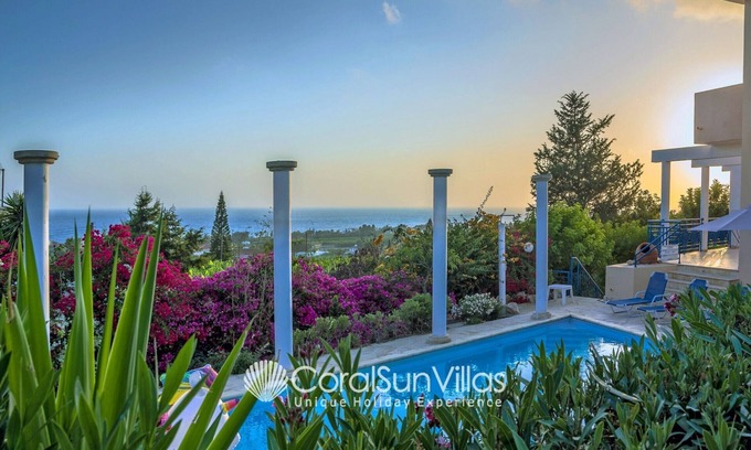 Pegeia Villa | Wonderful Villa. Big pool. Colorful garden, Amazing Sea views, VILLAS for GROUPS