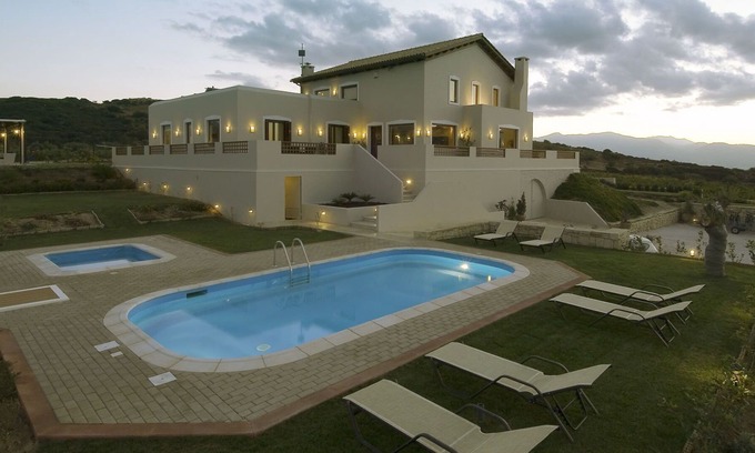 Nikos Kazantzakis Villa | Wonderful private villa for 12 guests with A/C, private pool, WIFI, hot tub, TV, patio and parking