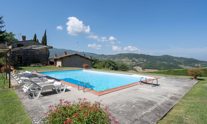 Dicomano Villa | Wonderful private villa with A/C, private pool, WIFI, hot tub, TV, patio, panoramic view and par.