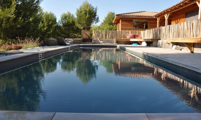 Lambesc House | Wooden Houses Near Aix-en-Provence garden pool welcoming 12 to 16 people