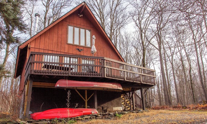 Gouldsboro Cabin | Woodsy A-Frame in Pocono Mountain Resort, Family and Pet Friendly!