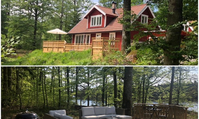 Vittsjo House | Wunderschönes Haus am See mit Sauna, Boot und Eigenem Bootssteg