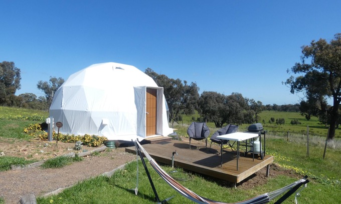 Balmattum Resort | Yidaki - Self Catering Dome accommodation with private deck, BBQ and lawn