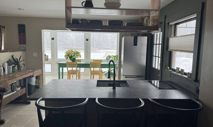 Great Barrington Apartment | Zen Riverfront studio w/Spa steam shower, wood stove, SKI Catamount/Butternut