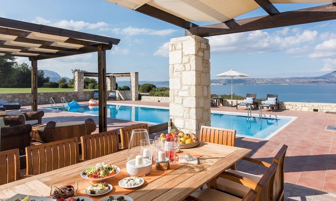 Plaka Villa | ZOE, beautiful sea views, private pool, huge lawn, very near the sea.