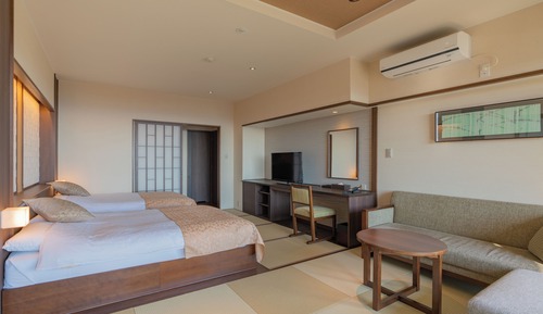 Japanese Western Style Twin Room, Ocean view with Open-air bath (First floor)