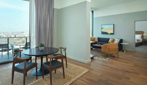 Adams, Tower, 1 Bedroom Penthouse Suite, 1 King, Sofa bed, Urban view, Top floor, Tub, Balcony
