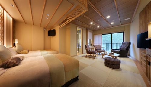 Japanese Western Style Twin Room with Private Hot Spring Bath and Higher View,Non Smoking (Shuhokan)