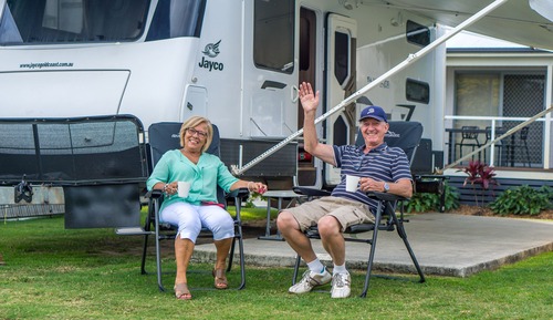 Premium Powered Site - with Shared Bathroom. Bring your own Caravan or Tent