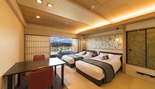 Japanese Style Room with Beds and Open-air Bath, River View with Hida Beef Kaiseki Dinner