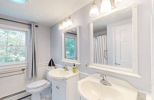 Marstons Mills House | 2-story home with outdoor shower, deck, firepit, grill, enclosed yard, & W/D