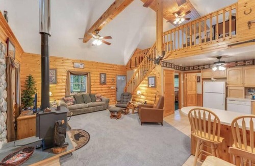 Big Flats Cabin | Rustic Log Cabin on Wooded Acreage Creek Fishing, Firepit, Near Lakes & Golf